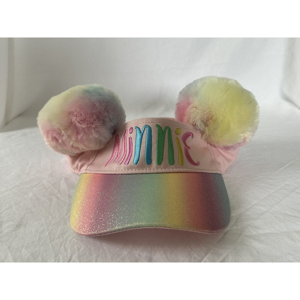 Disney Minnie Mouse Pastel/ Cotton Candy Dream Visor with Pom Pom Summer Hat Cap